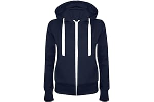 MASRIN Felpa da donna Full Zip Giacca per le mezze stagioni, in tinta unita, con cappuccio, giacca college leggera, con cappuccio, in cotone
