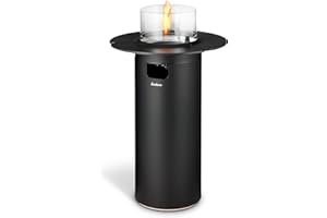 Enders Terrassenfeuer NOVA LED TABLE BLACK L, Gas Terrassenfeuer mit Ambientebeleuchtungen, ECO GREEN Brenner-Technologie und exzellentem Design, H102cm Ø 62cm, Tischablage, Schwarz #5901