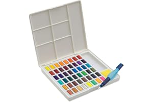 FABER-CASTELL 169748 – farby akwarelowe w kostkach, z paletą do mieszania i pędzlem z zbiornikiem na wodę, zestaw 48 sztuk