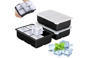 BAILTOUK 3 Piezas Cubiteras para Hielo con Tapa, Moldes de Silicona Apilable, Cubitera Silicona sin BPA Bandejas para Hielo para Bebidas Frías, Whisky, Cócteles, Comida (Negro)
