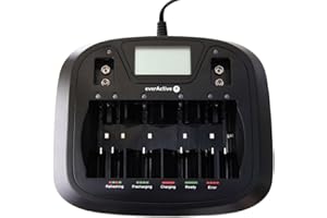 everActive Ladegerät für 8 Akkus AAA AA C D 9V, universal und schnell, vollautomatisch, LCD mit prozentualen Batteriestandsanzeiger, Modell: NC-900U