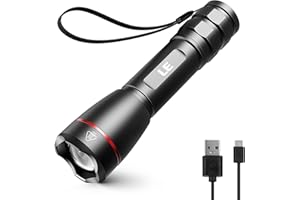 Lepro Torch Rechargeable, Torches LED Super Bright - Adjustable Focus, Long Battery Life, Waterproof 5 Lighting Modes for Camping, Hiking, Power Cuts, Emergency, Dog Walking