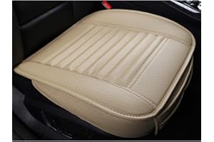 LUOLLOVE Coprisedili Universale Auto Pelle per Sedile Anteriori Senza Schienale,Super Traspirante Carbone di bambù,20.8 * 20.1 '' (2-Pezzi, Beige)