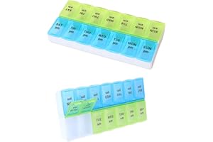 JIIJCAAC 7-Day Pill Box - Pill Boxes 7 Day 2 Times A Day-Daily Medication, Pill Organiser,Tablet Tablet Organiser for Travel (Blue-Green)
