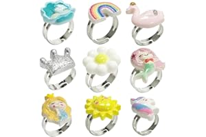 EBHO 9 Pièces Bague Enfant Réglable, Bijoux de Princesse pour Filles, Bagues de Déguisement