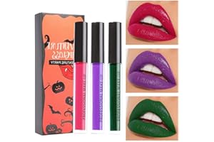 MORNERY 3Pcs Green Purple Red Liquid Lipstick Set- Gothic Lipstick/Black Lip Stain/High Pigment Velvet Lip Gloss Lip Stick Makeup for Halloween Cosplay Party Christmas (Set B)