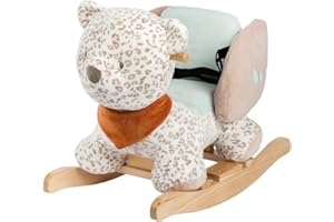 Nattou Animal à Bascule, Jungo Le léopard des neiges, avec Ceinture de sécurité, Joyeux Balancement d'avant en arrière, 60x30x46 cm, Végétalien, Boris & Jungo, Blanc