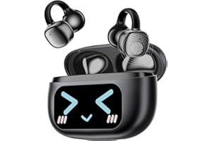 ZOMBIES CAT Open Ear Clip On Kopfhörer Bluetooth 5.4 Mit Intelligenter Touchscreen,Ai-Enc Clear Calls,3.7G Kabellos Sport Kopfhörer,Ip45 Wasserdicht,65 Std Wiedergabe,Für Sport/Fitness/Laufen,Schwarz