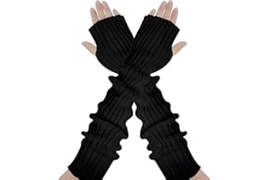 AUYAO Women’s Blend Knit Arm Warmers, Elbow Length Long Fingerless Gloves Mittens with Thumb Hole, Long Winter Fingerless Mitten Gloves Ladies Women Girls, Stretchy Knit Long Sleeve Arm Warmers