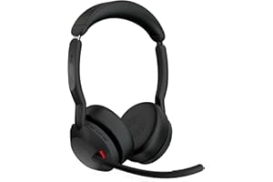 Jabra Evolve2 55 Micro-casque sans fil stéréo avec base de chargement, Jabra Air Comfort, micros à réduction de bruit et ANC. Fonctionne avec les plateformes UC telles que Zoom et Google Meet - Noir