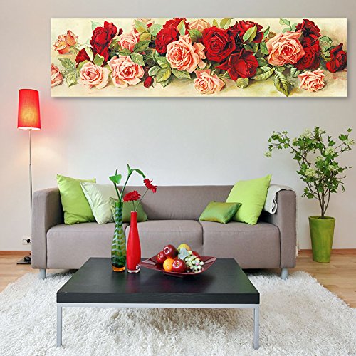 Demiawaking 5D Diamond DIY Rose Stickerei Malerei Kreuzstich für Wohnzimmer, Schlafzimmer, Arbeitszimmer usw. Haus Dekor Leinwand Groesse: 90*30cm/35.1*11.7inch - 3