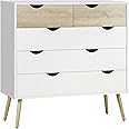 HOMCOM Nordic Style Chest of Drawers, 5 Drawer Dresser with 4 Tapered Legs and Groove Handles, Storage Organiser Side Cabinet for Bedroom, Living Room