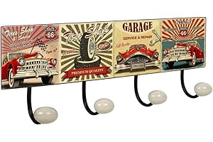 POMOLINE PERCHA Pared Vintage 4 Ganchos Porcelana GARAGE Retro 400x155MM