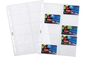 Favorit Buste Foratura Universale Porta Cards, Formato Interno 8.5 x 5.4 (x10) cm, Finitura Liscia, 10 Tasche per Schede Telefoniche e Cards, Confezione da 10 Pezzi, Trasparenti