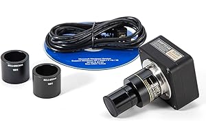 SWIFT Swiftcam Cámara de microscopio de 5 megapíxeles con lente de reducción, kit de calibración, adaptadores para oculares y cable USB 2.0, compatible con Windows/Mac/Linux