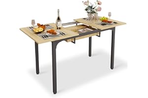 ARTETHYS Dining Table, 110-150cm Extendable Dining Table with Hidden Storage for 4-6 People, Large Kitchen Dinner Table with Metal Legs for Restaurant Home, Oak