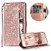 Produktbild Reißverschluss Hülle für Galaxy S7,Gurt Glitzer Lederhülle für Galaxy S7,Moiky Stilvoll Luxus Rose Gold Strass Wallet Stoßdämpfende Schutzhüllen mit Ständer Magnetisch Handytasche