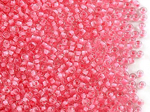20gr 10/0 Rocailles Beads - Preciosa Ornela Czech Round Glass Seed Beads, Crystal Pink Lined
