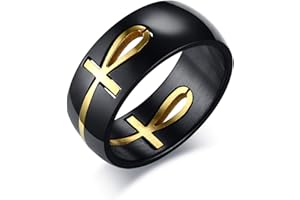 Oidea Bague homme Ankh Egypte Croix amovible fiançailles Acier inoxydable Noir Or Taille au choix