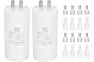 PATIKIL CBB60 30uF Run Capacitor,2 Pcs AC450V 4 Pin Double Insert with Sheath Spring, White