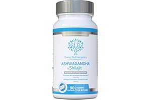 ‎SWISS BIOENERGETICS Ashwagandha & Shilajit - Preisgekröntes Ashwagandha KSM-66 1000 mg & gereinigter Shilajit-Extrakt 200 mg (60% Fulvinsäure) - Keine künstlichen Füllstoffe, Bindemittel oder Fließmittel