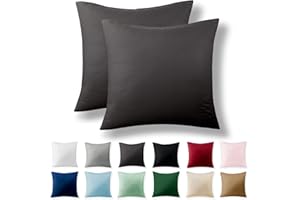 ‎ALREYA Alreya 2er-Set Renforcé Kissenbezug 40 x 40 cm - 100% Baumwolle mit YKK Reißverschluss, Superweicher Kopfkissenbezug 40x40, Kissenhülle, Anthrazit, nur Kissenbezug