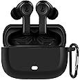 Sounce Case Cover for Boat Airdopes Flex 454 ANC, 360° Protection, Shockproof Design, Scratch Resistant, Silicone Case with Keychain (Front LED Visible) - Black
