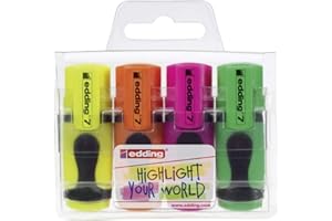 edding 7 minimarcador fluorescente - colores neón - juego de 4 rotuladores fluorescentes - punta biselada 1-3 mm - en colores modernos - para bullet journal, escuela, colegio, universidad u oficina