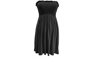 SXME MIGHT SAY Women's Off-Shoulder Sheering Top, Elasticated, Plain/Printed, Strapless Bandeau Boobtube Dress, Plus Size