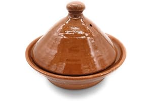 HANDMADE Tajine de barro refractario, con plato de 32 cm de diámetro color miel