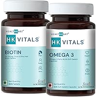 HealthKart Biotin Maximum Strength for Hair Skin & Nails-10000 mcg, 90 Tablets & Omega-3 Fish Oil (1000mg Omega-3, 180mg…