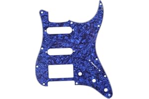 Musiclily 11 Trous HSS Pickguard pour Guitare électrique Fender American/Mexique Strat Standard Type Moderne, 4 plis Perle Bleu