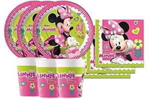ILS I LOVE SHOPPING Kit Festa 8 Persone Set Tavola Addobbi Party Compleanno con 8 Piatti, 8 Bicchieri e tovaglioli (Minnie Mouse)