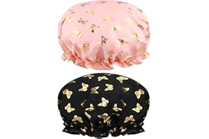 YRVCT 2 PCS Shower Cap Elastic Band Waterproof Bath Caps Double Layers Reusable With Ruffled Edge Covering Ears for Girls and Women