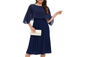 Fynadressr Women Cape Dress with Chiffon Overlay Cocktail Party Wedding Guest Formal Dresses