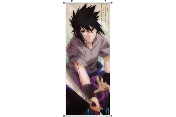 CosplayStudio Grand poster Naruto à dérouler/Kakemono en tissu | Poster 100 x 40 cm | Motif : Sasuke Uchiha