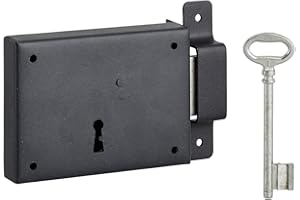 THIRARD - Serrure Horizontale en Applique à Clé pour Porte de Cave - Pêne Dormant en Acier - 110 x 80 mm - Droite - Noir - 1 Clé en Acier Poli - Gâche à Pattes