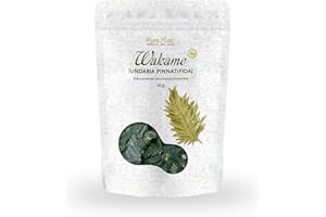 ‎PURERAW Wakame Algen Blätter Bio Getrocknet (Roh Vegan) Meeresgemüse für Wakame Salat, Dashi Brühe, Miso Suppe, Sushi, Algensalat - Undaria Pinnatifida Braunalgen - Organic Raw Wild Seaweed | PureRaw 20g