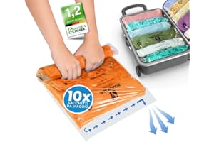 PACKDUDE Sacchetti Sottovuoto Vestiti Viaggio da Arrotolare I 10 PEZZI I Dim.: 3x 70x50cm/ 3x 60x40cm/ 4x 50x35cm I Buste Sottovuoto Vestiti da Viaggio senza Valvola I Sacchetti Sottovuoto Viaggio