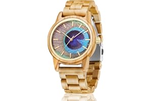 MUJUZE Drewniany zegarek na rękę, analogowy, z mechanizmem kwarcowym, 40 mm, drzewo sandałowe, cicha praca, męski/damski, oliwkowy, 40mm, bransoletka