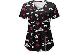 Sizoer Kasack Damen Pflege Berufskleidung Kurzarm V-Ausschnitt Schlupfkasack Muster Schlupfhemd Mit Taschen Krankenschwester Blusen