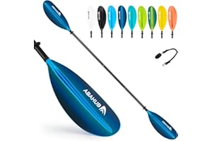 ‎ABAHUB Abahub Kajak Paddel verstellbar 220cm bis 240cm Aluminium Doppelpaddel mit Paddelleine für Kajakfahren Aluminiumlegierungs Schaft Kunststoff Klingen Schwarz/Weiß/Blau/Grün/Orange/Gelb/Türkis