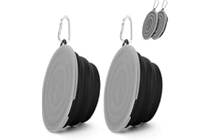 SLSON Cuencos plegables con tapa perras cuencos de agua para perros de viaje cuencos para gatos y perras altura de los cuencos puede ajustada ligera protable para caminar senderismo camping (negro*2, grande