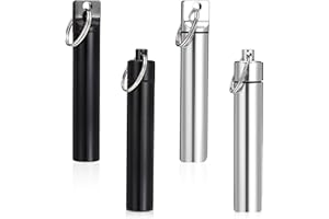 Oruola 4 Stück Zahnstocher für Unterwegs,Zahnstocher Behälter,Zahnstocherhalter,Schwarz und Silber Reisezahnstocher Metall,Portable Zahnstochers Dosen für Outdoor,Picknick,Camping