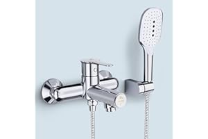 KULACO Bateria wannowa z prysznicem, kran wannowy z przełącznikiem ciśnienia, mosiężny kran wannowy, chromowany kran wannowy z 3 funkcjami, prysznic do łazienki