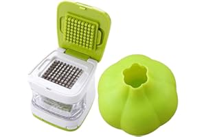 Condello Casa Kitchen Food Aid Garlic Ginger Master Box Plastic Stainless Steel Cube Press Cutter Mincer Chopper Crusher Slicer Grater Grinder Twister Dicer Machine Silicone Peeler Gadget Green Tool