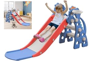 LARS360 Zjeżdżalnia dziecięca 3 w 1 - ze drabinką wspinaczkową i koszem do koszykówki, składana, wielofunkcyjny plac zabaw dla dzieci w wieku 1-5 lat, do użytku wewnątrz i na zewnątrz