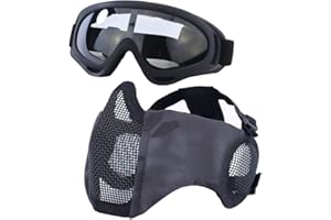 ‎YZPACC Yzpacc Airsoft Maske mit Brille, Faltbare Half Face Airsoft Mesh Maske mit Ohrenschutz für Paintball Schießen Cosplay CS Spiel