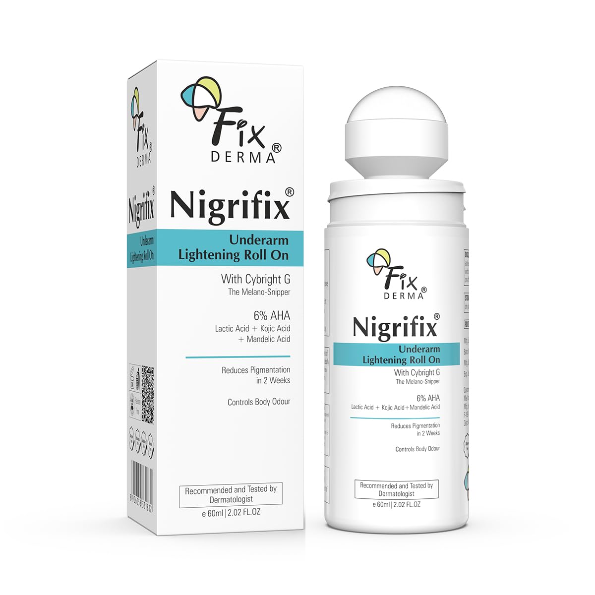 Fixderma Nigrifix Underarm Lightening Roll on with 6% AHA, Lactic Acid & 1% Mandelic Acid | Brightens Skin & Exfoliates Under
