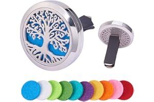 BENECREAT Arbre de Vie Desodorisant de Voiture Aromatherapie Huile Essentielle Diffuseur Medaillon en Acier Inoxydable avec Clip de Ventilation 10 Tampons en Feutre lavables